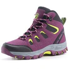 品牌女式户外皮革徒步徒步鞋，女式越野运动鞋徒步露营登山厚底靴，登山靴 - 紫色 - 查看 2