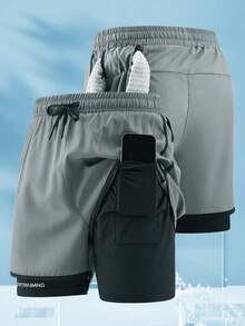 3pcs/Set Men's New Shorts With Inner Pockets, 5-Inch & 3-Inch Workout Athletic Shorts 2 Pieces Sets, Anti-Chafe