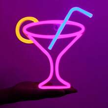 1 Stück Neon Cocktailglas dekoratives Licht, batterie- oder USB-betrieben, 23 x 21,5 cm, LED Dekoleuchte für Schlafzimmer, Wohnzimmer, Bar, Camping, Heiratsantrag, Geburtstag, Weihnachten, Muttertag, Halloween, Valentinstag & andere Anlässe