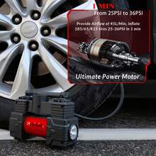 Meshuba 12V 便携式轮胎充气泵带 LED 灯 - 紧凑型空气压缩机，适用于汽车、自行车、摩托车、紧急使用、快速充气和便携 - 有綫 - 查看 9