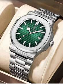 Đồng hồ nam cao cấp bằng thép không gỉ 306 - Kim dạ quang, chống nước 30M, chức năng hiển thị ngày | Phụ kiện công sở cao cấp, thích hợp làm quà tặng Ngày Valentine, Ngày của Cha, sinh nhật hoặc tốt nghiệp. - Bạc - Xem 8