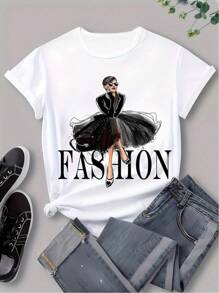 Maglietta da donna taglia curvy con stampa di modello di moda