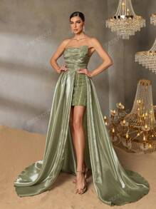 Faeriesty Faeriesty Elegant Strapless Evening Gown With Back Tie Closure & High-Slit Skirt – Elegant Formal Dress For Red Carpet Events, Gala Dinners, Wedding Receptions, Black-Tie Galas, And Grand Celebrations