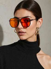 复古经典金属几何飞行员镜框时尚个性化时尚眼镜，男女通用朋克海滩派对假日街头快照 Y2K 别致眼镜适合休闲日常装扮