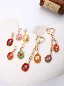 1pc Metal Flower Card Alloy Enamel Pendant Tulip Rose Colorful DIY Keychain Accessory Car Accessories Bag Charm Backpack For School - Multicolor - View 6