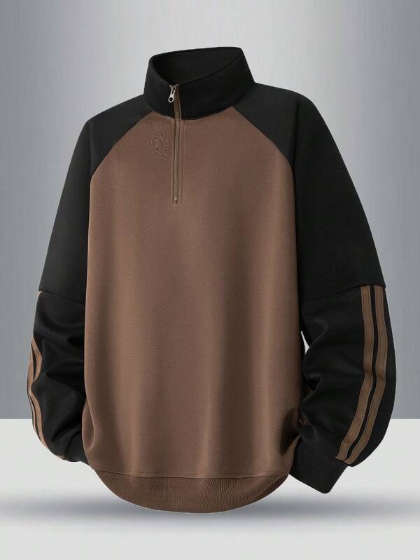 2024 Men's Autumn New Raglan Sleeve Striped Versatile Sweatshirt