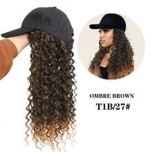 Parrucca da donna, lunghezza lunga e riccia, in un pezzo, con visiera tipo berretto da baseball regolabile, di colore nero o marrone, cappello parrucca estensione capelli