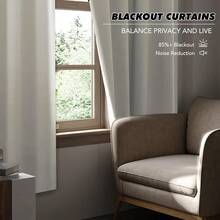 Local Delivery Black Blackout Curtains 63 Inch Length, Room Darkening Thermal Insulated Noise-Reducing Black Out Curtains For Bedroom Living Room Windows, Back Tab Rod Pocket, W52 X L63 Inches, 2 Panels - 自然 - 查看 3