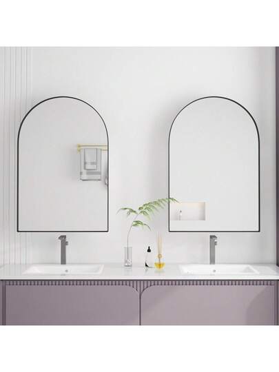 Arched Spiegel Cabinet, Wand Mounted Bathroom Cabinets Metal Frame, Adjustable Shelves, Medicine Cabinet Storage Space, Black/Gold view 2