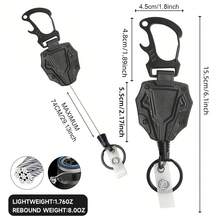1 breloc retractabil versatil și rezistent, cu rolă sigură pentru insignă, pentru munca de zi cu zi și utilizarea în aer liber, cârlig carabină durabil pentru șnururi și accesorii, cablu de oțel de 31,5" pentru o mișcare de retragere fiabilă, suport multifuncțional pentru insignă de identitate cu breloc și clemă pentru călătorii, birou, școală, servicii, meșteșuguri și acasă. - Negru - Vizualizare 3