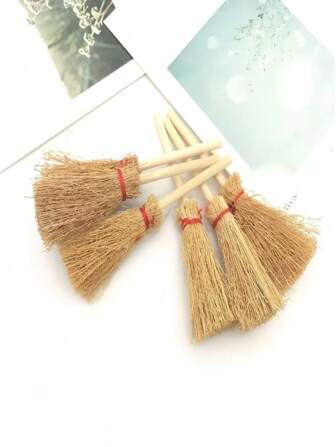 5/10pcs Handmade Natural Rush Broom; Craft Decoration; DIY Mini Straw Broom