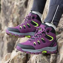 品牌女式户外皮革徒步徒步鞋，女式越野运动鞋徒步露营登山厚底靴，登山靴 - 紫色 - 查看 7