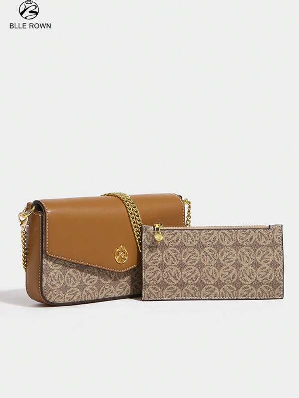 2 pièces Sac à bandoulière croisé élégant en PU de femme, petit sac à main polyvalent pour dame avec boucles dorées. Sac à rabat chic , parfait pour un usage quotidien, le travail, les courses et tous les looks.