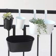 2pc/4pcs Black Metal Flower Pot Hanging Planter, Suitable For Succulent, Small Flowers Decoration, Can Be Hung On Balcony, Garden Railing, Wall - View 9