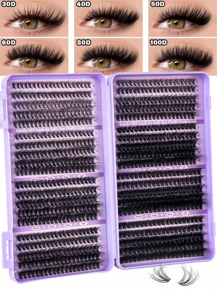 800 piezas Kit de extensión de pestañas, Set de extensión de pestañas DIY, Racimos de pestañas individuales, Rizo D, El set de racimos de pestañas incluye pegamento para pestañas, removedor y pincel aplicador, fácil de usar en casa (30D-40D-50D+60D+80D+100D). Set de racimos de pestañas, adecuado para viajes, uso diario (principiante), boda, cita, fiesta, vacaciones, también excelente como set de pestañas para Navidad/Halloween/regalo. - Negro - Añade 13