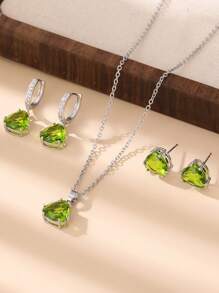 Charming Girl Crystal Zirconia Shinny Earring Necklace Set For Party Gift