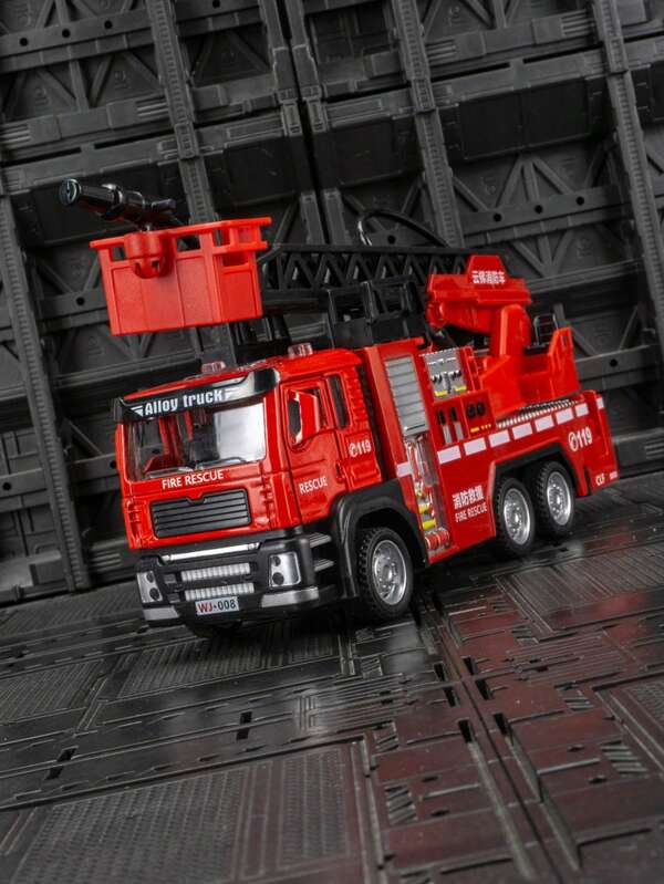 ESCBBXX Un modelo de juguete de un carro escalera contra incendios de alto rendimiento, la parte frontal del vehículo está hecha de aleación de zinc, el modelo tiene función de iluminación simulada y múltiples partes del modelo se pueden mover. Es un modelo de vehículo de construcción finamente elaborado, de alta calidad y realista, adecuado para almacenar y regalar como regalo de cumpleaños a niños