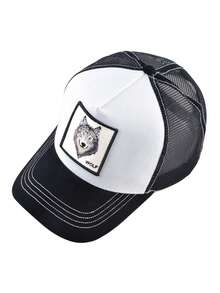 KKISSBAOBEI 1 chiếc Mũ lưỡi trai thêu hình sói có thể điều chỉnh cho cả nam và nữ, Mũ tài xế xe tải, Thích hợp cho hoạt động ngoài trời, bãi biển, chống nắng, mùa xuân/hè - Đen và trắng - Xem 3