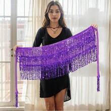 女士亮片闪亮肚皮舞臀巾，猴子造型闪光臀带裙腰带，适合派对服装，成人舞台肚皮舞腰链 - 彩色 - 查看 4