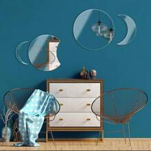 7 Stücke Mond-Phasen Acryl-Wandaufkleber, abnehmbare Acryl-Spiegel-Wandaufkleber für Zuhause, Wohnzimmer, Schlafzimmer, Dekoration (Silber) (Stil 1) Spiegel Wand Wanddekoration Zimmer Dekoration Wandspiegel Spiegel für Zimmer Heimdekoration Badezimmer Dekoration Wohnzimmer Dekoration