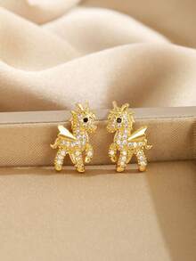 1 对时尚可爱独角兽耳钉，适合儿童生日礼物，适合女孩日常装饰 - 金色 - 查看 3