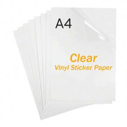 100 feuilles de papier autocollant transparent format A4, non imperméable, autoadhésif pour imprimantes à jet d'encre, étiquettes fonctionnelles pour usage domestique (21 x 29,7 cm)