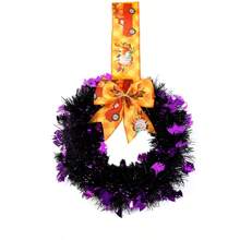 1 buc pandantiv cu fundă de Halloween, articole de decor pentru petrecere cu fantome, craniu dovleac, benzi colorate, inel artificial din ratan pentru ușă, decor de casă, decor de Halloween, decor de toamnă, decor de cameră, decor de toamnă