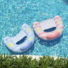 1pc Thick PVC Floating Water Sofa With Cup Holder & Backrest, Anti-Capsizing Small Daisy U-Shaped Inflatable Pool Recliner