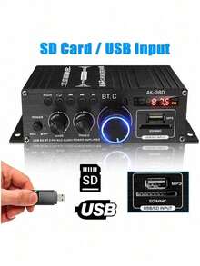 12v Amplificador De Potencia 800w Bluetooth Usb 2 Canales Color Negro - Negro - Ver 5