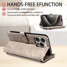 1个复古翻盖钱包式手机壳，带卡槽和腕带，兼容 17 Pro Max/17 Pro/Air/17、A16系列，国际版，非国内版 - 灰色 - 查看 6