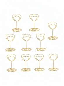 5/10/20个装金属创意票据夹、桌卡夹、心形照片夹、桌号夹、照片夹、婚礼派对桌号夹、食品卡片标签、电镀彩色心形钻石备忘录夹、桌面收纳便签夹 - 金色 - 查看 9