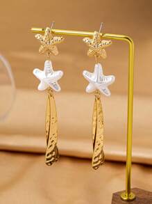 1 Pair Stylish Minimalist Geometric Starfish Drop Earrings, Elegant Fashion Daily Accessories, Ideal Gift For Women