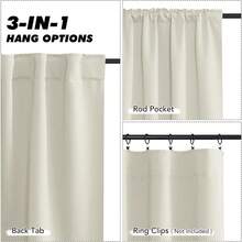 Local Delivery Black Blackout Curtains 63 Inch Length, Room Darkening Thermal Insulated Noise-Reducing Black Out Curtains For Bedroom Living Room Windows, Back Tab Rod Pocket, W52 X L63 Inches, 2 Panels - Beige - View 2