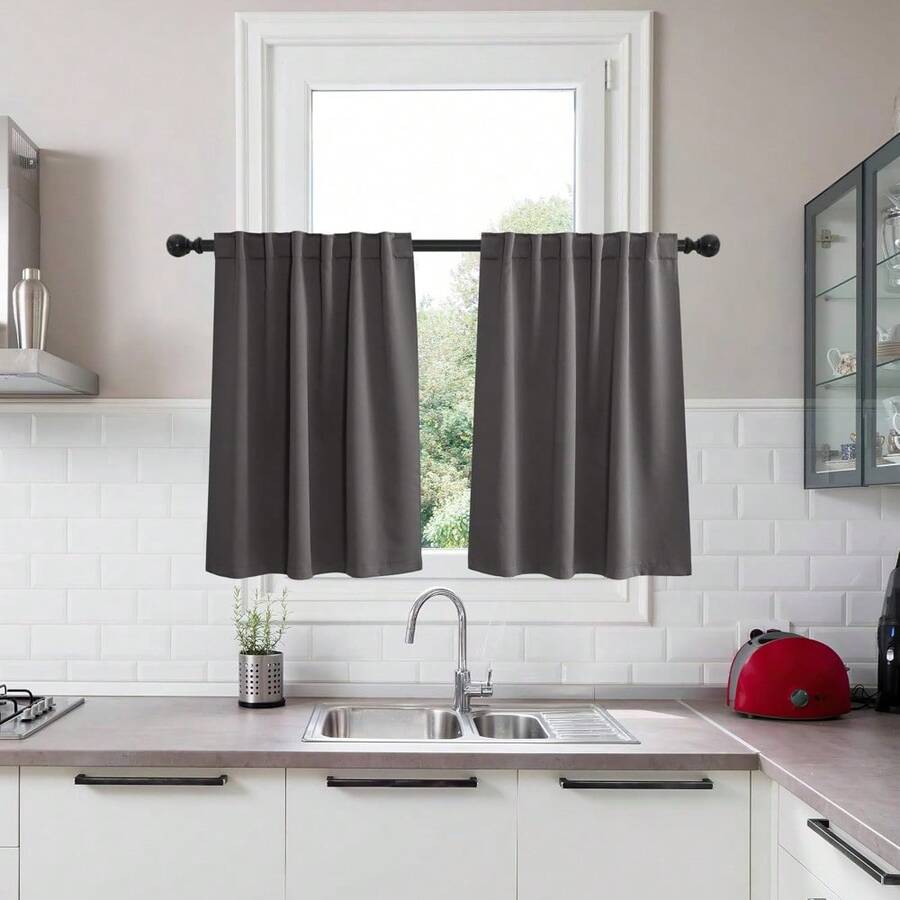Local Delivery Black Blackout Curtains 63 Inch Length, Room Darkening Thermal Insulated Noise-Reducing Black Out Curtains For Bedroom Living Room Windows, Back Tab Rod Pocket, W52 X L63 Inches, 2 Panels - 灰色 - 查看 1