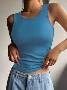1pc Solid Color Ribbed Casual-Comfortable Ultra-Minimalist Casual-Regular Casual Casual-Sports Casual Sleeveless Regular Round Neck Camisole