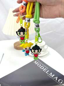 THE POWERPUFF GIRLS Cartoon Girl Police Badge Keychain Unisex Decoration For Backpack Handbag Car Keys Anime
