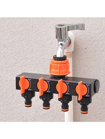 1pc 4 Way Brass Hose Splitter With Switch, Garden Hose Connector, Valve For Adjusting Water Flow, Tap Adapter, 4 Hose Outlets