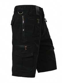 Shorts For Men Men's Multi-Zipper Pocket Shorts Shorts Mid-Length Pants Belt Black Sports Pants Casual Pants Loose Overalls Suitable For Sports Hiking, Running And Playing Ball Jorts - 黑色 - 查看 1