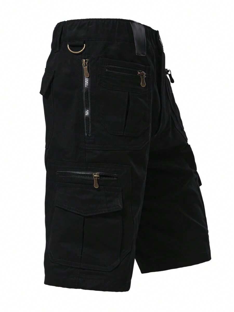 Shorts For Men Men's Multi-Zipper Pocket Shorts Shorts Mid-Length Pants Belt Black Sports Pants Casual Pants Loose Overalls Suitable For Sports Hiking, Running And Playing Ball Jorts - 黑色 - 查看 1