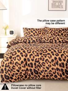 3pcs Leopard Print Bedding Set, Soft & Skin-Friendly Bed Linens, Includes 1 Duvet Cover & 2 Pillowcases - Multicolor - View 5