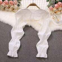 1pc Black-And-White Or Apricot Color Ice/Cool Silk Sun Protection Arm Sleeve, Loose Open-Front With Belt Shawl For Driving Winter Fall - Cloak Shawl - View 4