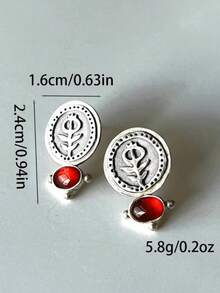 2 件复古宝石耳环，复古几何雕刻仿石榴石金属仿古银耳环耳钉，适合女士，搭配日常服装和派对配饰 - 復古銀色 - 查看 10