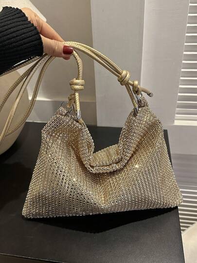 Borsa a tracolla casual con decorazioni di strass alla moda, grande capacità, elegante per pendolarismo, adatta per shopping, portafoglio, donne giovani, studenti universitari, nuovi arrivati, lavoratori d'ufficio. Molto adatta per ufficio, università, lavoro, affari, pendolarismo, attività all'aperto, viaggi e uscite