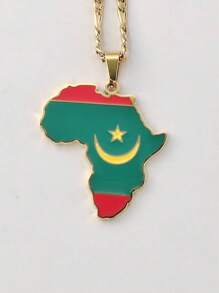 Popular Africa Theme Dripping Oil Stainless Steel Map Pendant Necklace