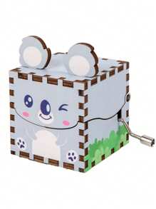 1 Set Caja de música de madera con motivos animales, adorno de escritorio para estudiantes, caja de música manual DIY, regalo de cumpleaños para niños de 1 a 3 años