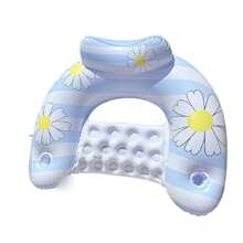 1pc Thick PVC Floating Water Sofa With Cup Holder & Backrest, Anti-Capsizing Small Daisy U-Shaped Inflatable Pool Recliner