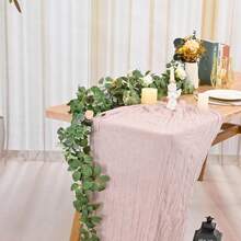 3pcs Grey & Pink Cheese Cloth Table Runner 35*118 Inch, Bohemian Cheese Cloth Table Runners, Suitable For Engagement, Party, Bridal Shower, Dinner Party, Outdoor Picnic, Christmas, Halloween, Thanksgiving, Wedding Table Centerpiece Decor