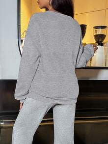 女式字母图案长袖运动衫，椰子树图案设计 - 休闲运动上衣，适合舒适锻炼和日常穿着