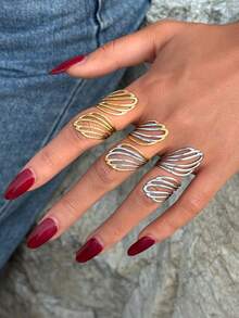 Frminee 1pc/3pcs Women's Fashion 18k Stainless Steel Geometric Ring, Suitable For Daily Wear, Elegant And Cute Jewelry - Multicolor - View 4