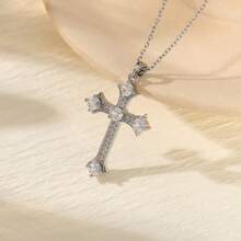 1pc Zirconia Inlaid Cross Pendant Necklace Suitable For Men And Women Perfect Decor For Cool Friends Unisex Jewelry
